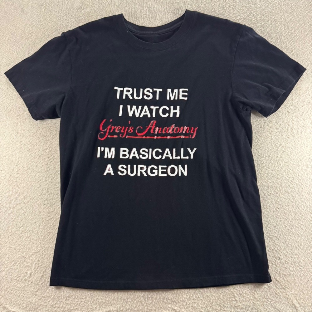 Greys Anatomy Graphic T-Shirt Unisex Medium Black Good Trust Me Im A Surgeon Tee